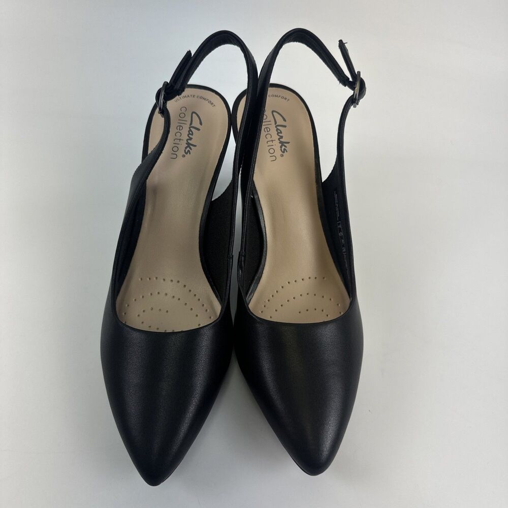 Clarks Kataleyna Step Pump Heels Slingback Buckle Black Leather Pointed Toe 8.5 - Picture 4 of 13